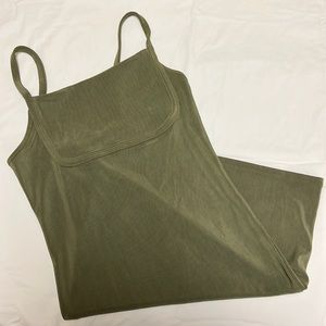Green spaghetti, strap body con dress